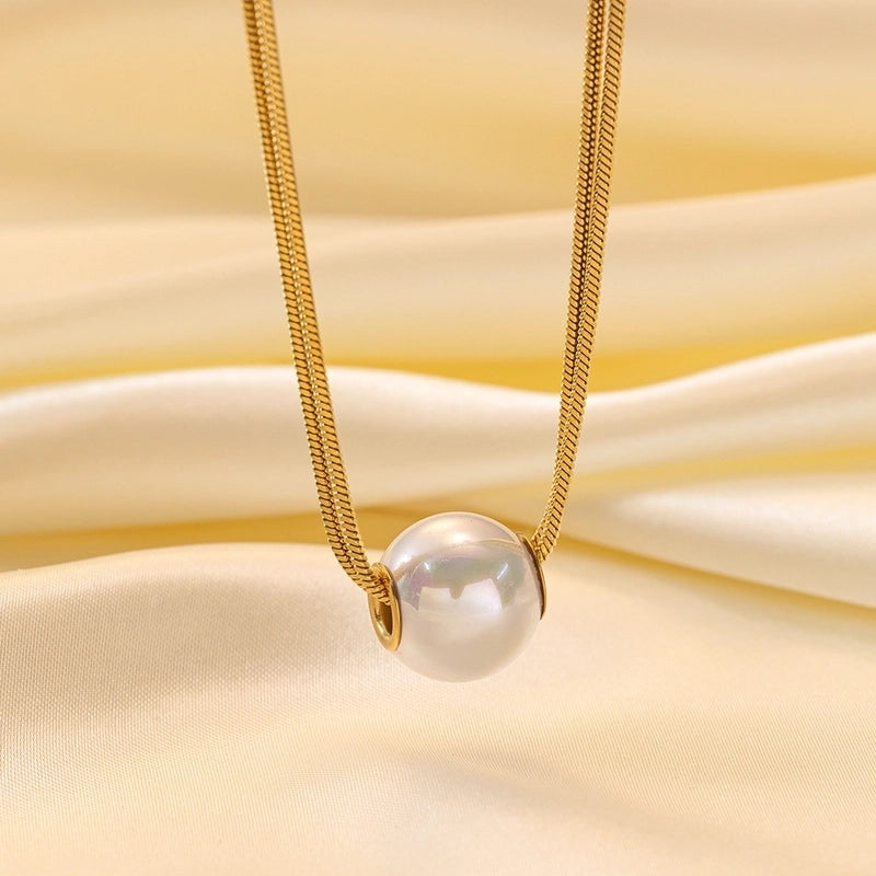 Minimalist Geometric Heart Shape Titanium Steel Shell Zircon 18K Gold Plated Inlay Layered Necklaces Necklace