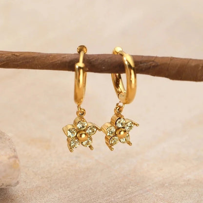 1 Pair Elegant Flower Plating Inlay 304 Stainless Steel Rhinestones 18K Gold Plated Drop Earrings