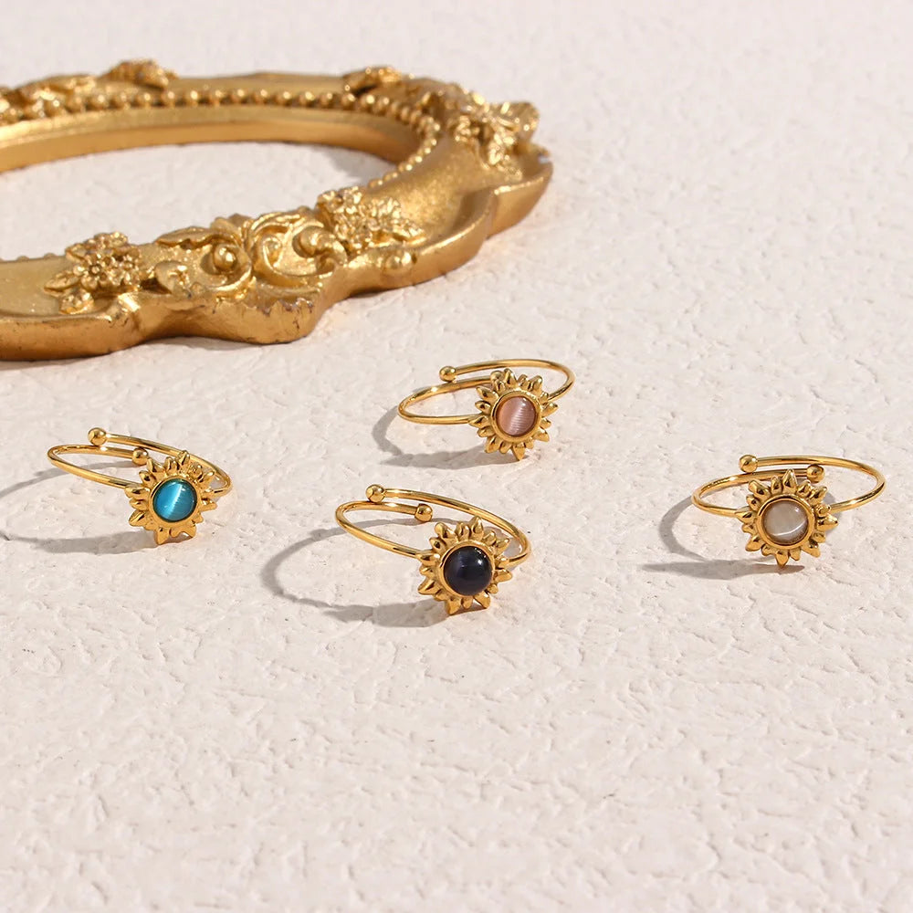 Women Fashion Circle Geometric Stainless Steel 18K Gold Plated Rings