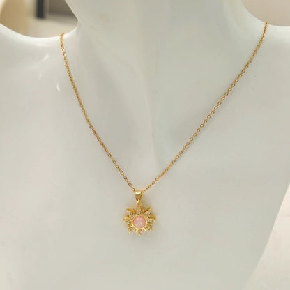 Beach Minimalist Commute Flower Titanium Steel Resin Zircon 18K Gold Plated Inlay Earrings Necklace