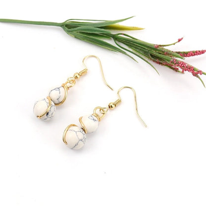 1 Pair Casual Pastoral Gourd Beaded Natural Stone Copper Drop Earrings