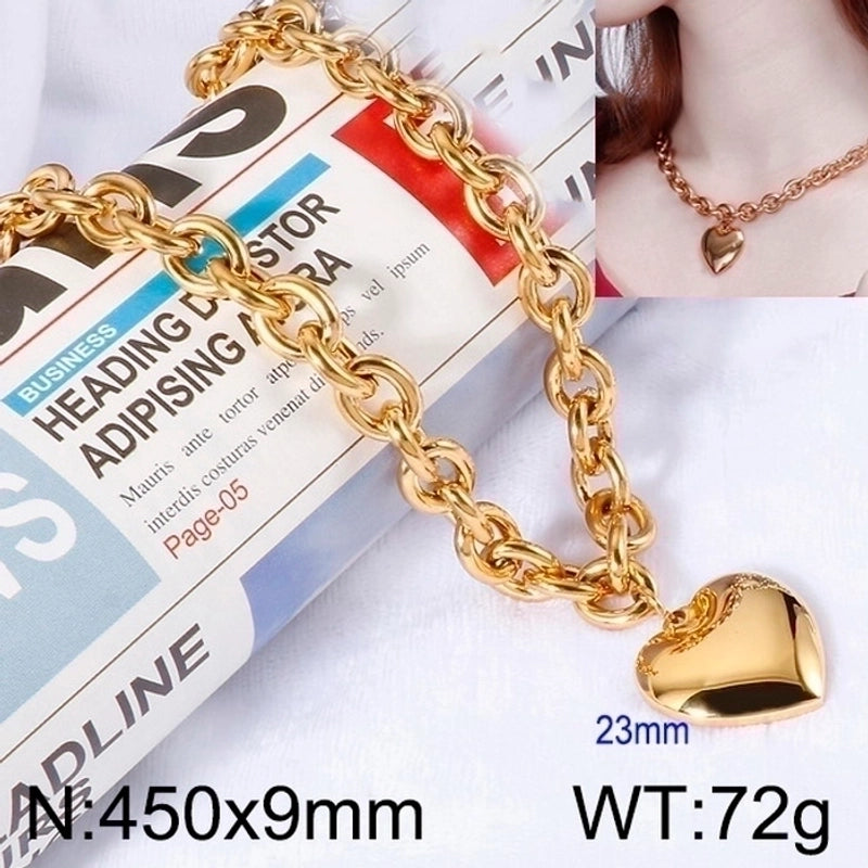 Minimalist Heart Shape Stainless Steel 18K Gold Plated Chain Bracelets Necklace