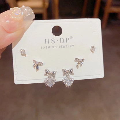 Fashion Geometric Copper Plating Artificial Pearls Zircon Earrings 3 Pairs