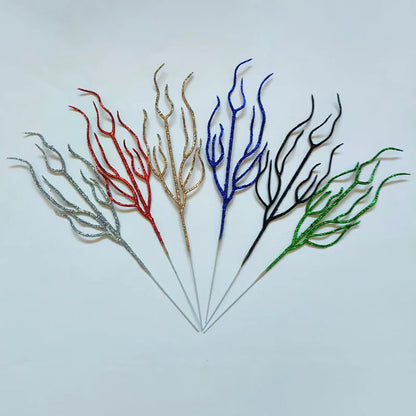 10 Pieces Christmas Decoration Real Tree Branches Golden Bells Dried Tree Branches Leaf Material Accessories Glitter Dried Tree Branches Festive Atmosphere Party Branches