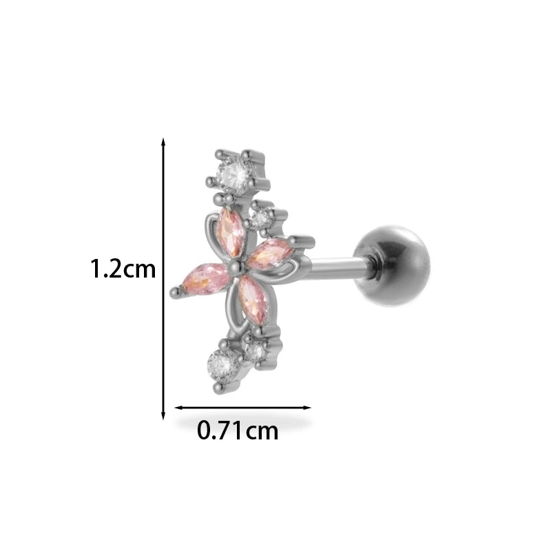 1 Piece Ear Cartilage Rings & Studs Minimalist Classic Style Pentagram Heart Shape Flower 316L Stainless Steel Copper Plating Inlay Zircon