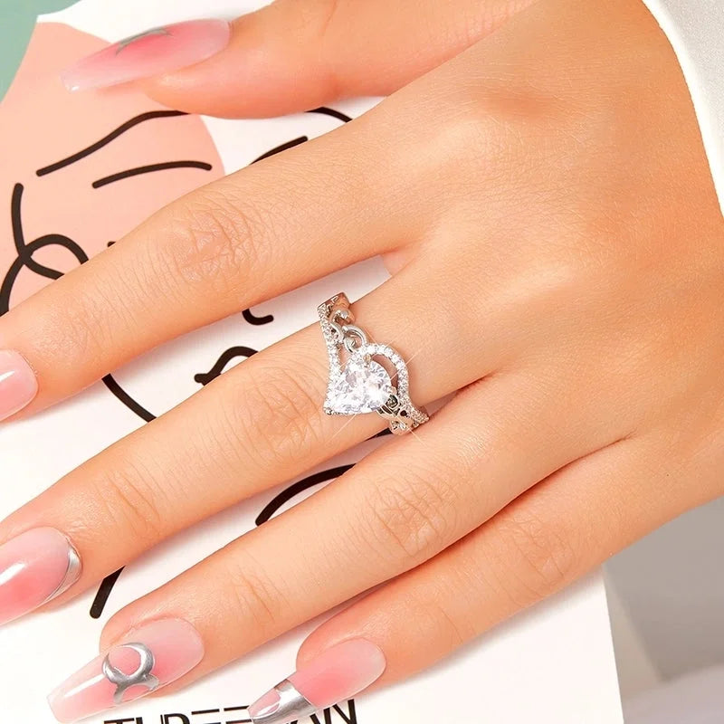 Modern Style Water Droplets Copper Plating Hollow Out Inlay Rhinestones Zircon White Gold Plated Rings