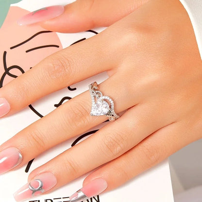 Modern Style Water Droplets Copper Plating Hollow Out Inlay Rhinestones Zircon White Gold Plated Rings