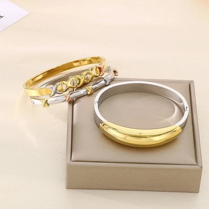 Vintage Style Geometric 304 Stainless Steel 18K Gold Plated Bangle In Bulk