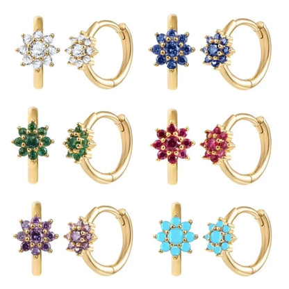 1 Pair Sweet Minimalist Flower Copper Plating Inlay Zircon Earrings