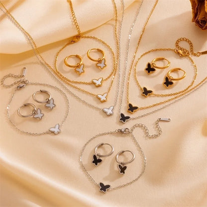 Elegant Minimalist Butterfly Titanium Steel Acrylic 18K Gold Plated Inlay Bracelets Earrings Necklace