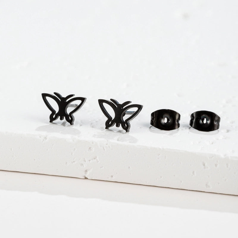 1 Pair Sweet Minimalist Artistic Heart Shape Butterfly Polishing 304 Stainless Steel 18K Gold Plated Ear Studs