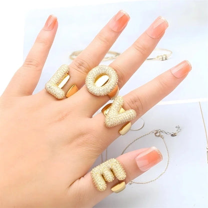 Copper Inlay Letter Zircon Open Rings