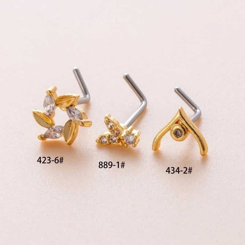 1 Piece Nose Rings & Studs Casual Minimalist Butterfly Antlers 316L Stainless Steel Copper Inlay Zircon Nose Rings & Studs