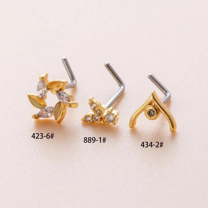 1 Piece Nose Rings & Studs Casual Minimalist Butterfly Antlers 316L Stainless Steel Copper Inlay Zircon Nose Rings & Studs
