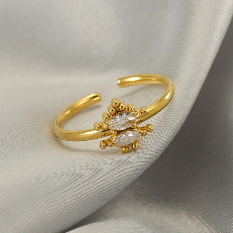 Casual Minimalist Leaves Heart Shape Crown 304 Stainless Steel Zircon 18K Gold Plated Inlay Open Rings