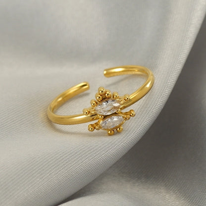 Casual Minimalist Leaves Heart Shape Crown 304 Stainless Steel Zircon 18K Gold Plated Inlay Open Rings