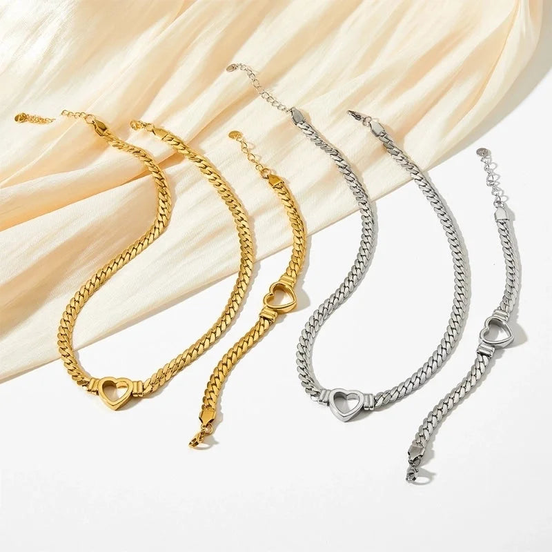 3 Pieces Fashion Heart Shape Stainless Steel Titanium Steel Plating Bracelets Necklace