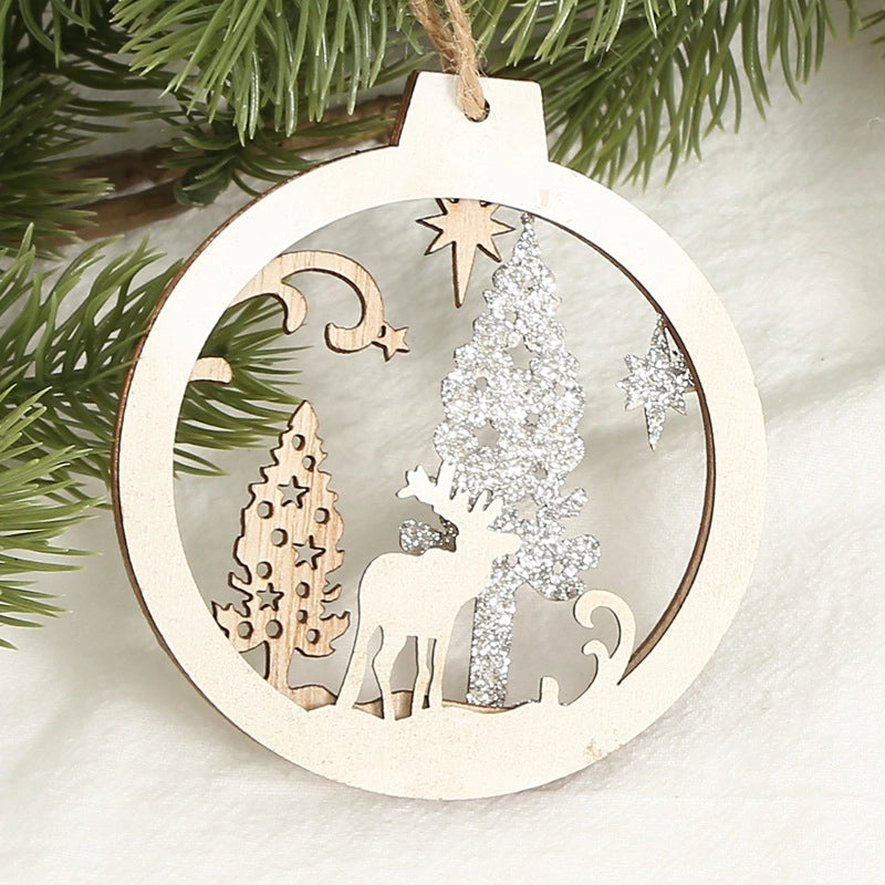 Spot New Creative Christmas Decorative Wooden Crafts Hollow Christmas Tree Decorative Wooden Products Small Pendant