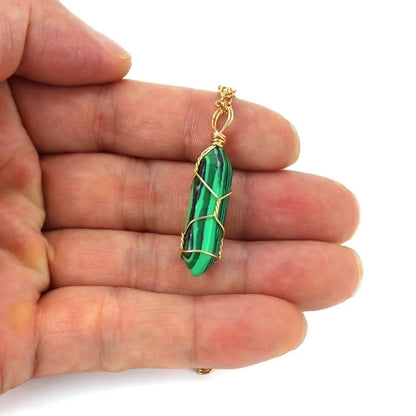 Minimalist Hexagon Prism Natural Stone Copper Handmade Pendant Necklace 1 Piece