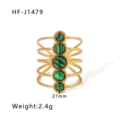 Stainless Steel 18K Gold Plated Basic Vintage Style Plating Inlay Round Natural Stone Open Rings