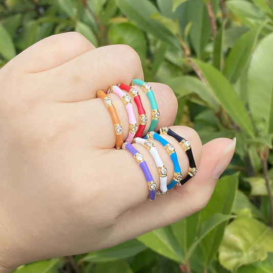 Women Retro Metal Vintage Geometric Copper Oil Dripping Rings