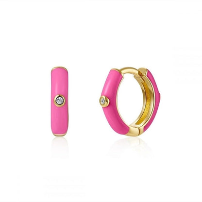 1 Pair Minimalist Round Copper Enamel Plating Inlay Zircon Gold Plated Hoop Earrings
