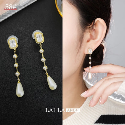 Mosquito Incense Plate Ear Clip Women's Ear Holes Exquisite Pearl Earrings Advanced Hong Kong Style Retro Niche Light Luxury Earrings