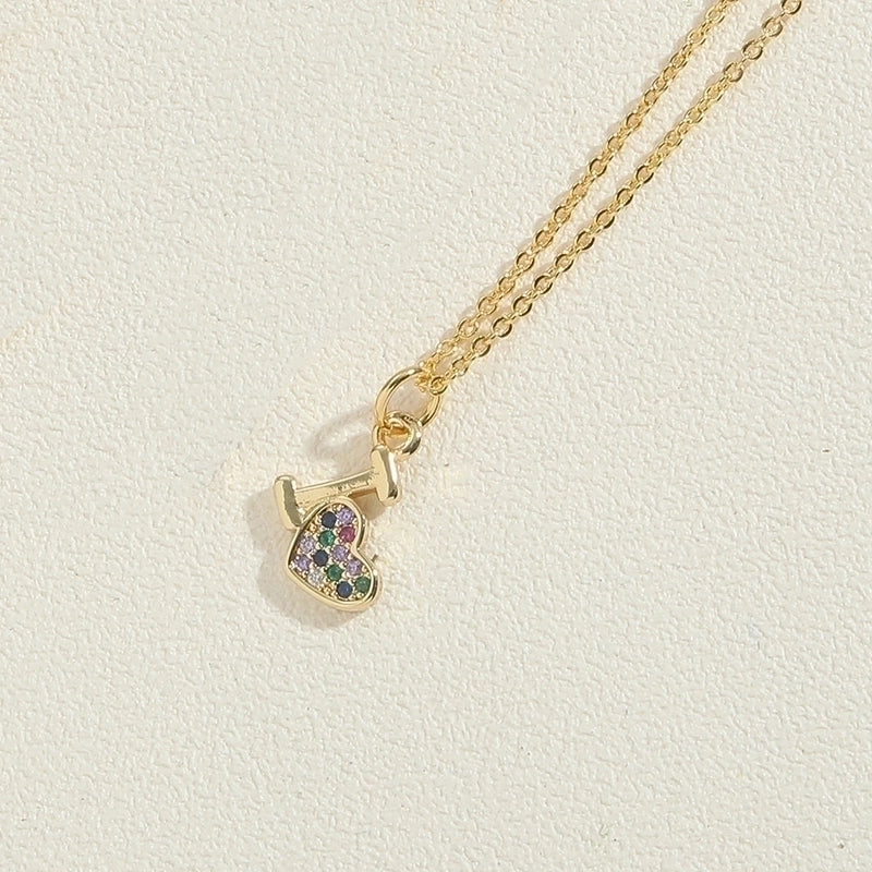 Copper 14K Gold Plated Vintage Style Minimalist Commute Inlay Ice Cream Tree Flower Zircon Pendant Necklace