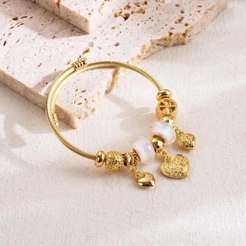 Elegant Heart Shape 304 Stainless Steel Alloy Rhinestones Bangle In Bulk