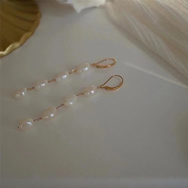 1 Pair Elegant Retro Geometric Freshwater Pearl Drop Earrings