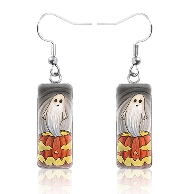 1 Pair Hip-hop Punk Pumpkin Ghost Bat Inlay Stainless Steel Glass Drop Earrings
