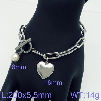Minimalist Heart Shape Stainless Steel 18K Gold Plated Chain Bracelets Necklace