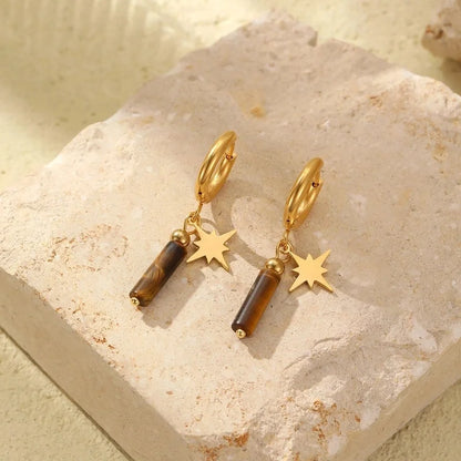 1 Pair Elegant Retro Geometric 201 Stainless Steel Natural Stone Drop Earrings