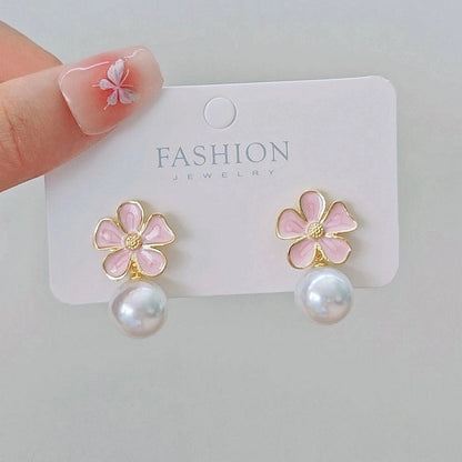 10 Pieces Minimalist Heart Shape Flower Bow Knot Imitation Pearl Alloy Rhinestone Irregular Women\'S Earrings 1 Pair