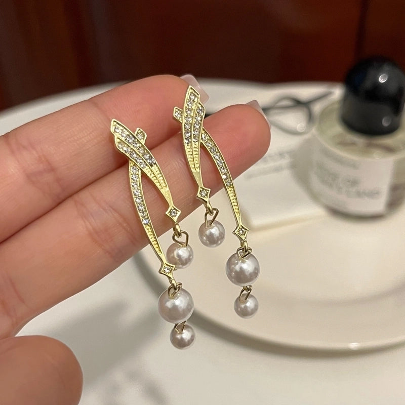 1 Pair Fashion Leaf Flower Bow Knot Imitation Pearl Alloy Rhinestones Earrings