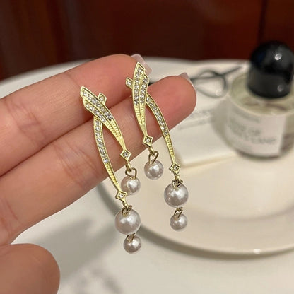 1 Pair Fashion Leaf Flower Bow Knot Imitation Pearl Alloy Rhinestones Earrings