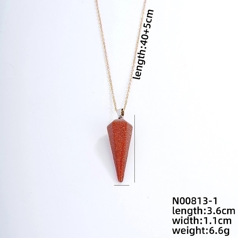 Ig Style Handmade Minimalist Geometric Stainless Steel Natural Stone Pendant Necklace
