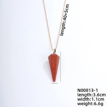 Ig Style Handmade Minimalist Geometric Stainless Steel Natural Stone Pendant Necklace