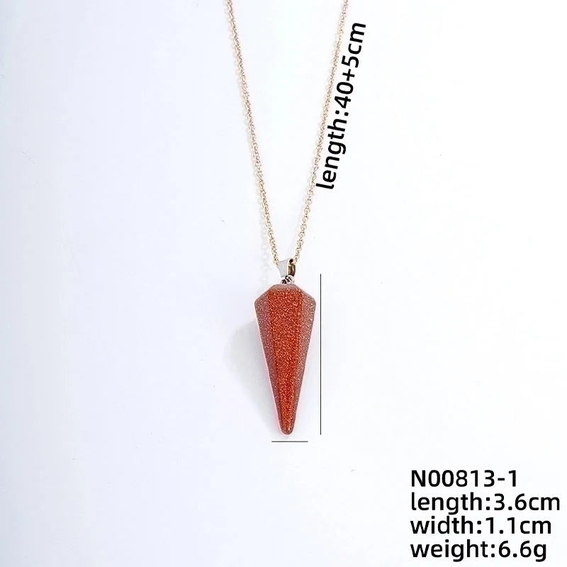 Ig Style Handmade Minimalist Geometric Stainless Steel Natural Stone Pendant Necklace