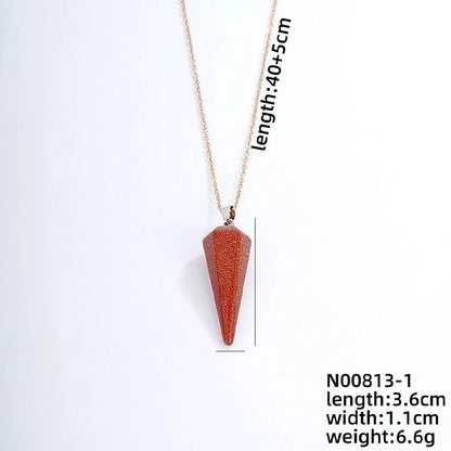 Ig Style Handmade Minimalist Geometric Stainless Steel Natural Stone Pendant Necklace