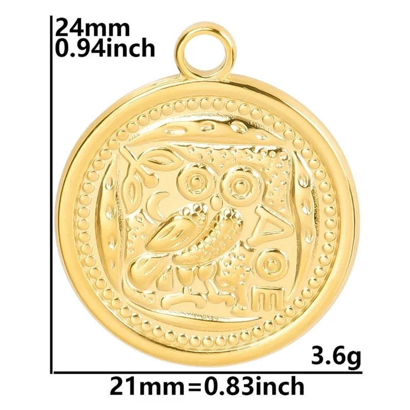 3 Pieces Casual Minimalist Round Owl 304 Stainless Steel 18K Gold Plated Pendant Necklace Necklace Pendant