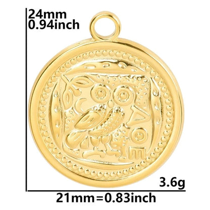 3 Pieces Casual Minimalist Round Owl 304 Stainless Steel 18K Gold Plated Pendant Necklace Necklace Pendant