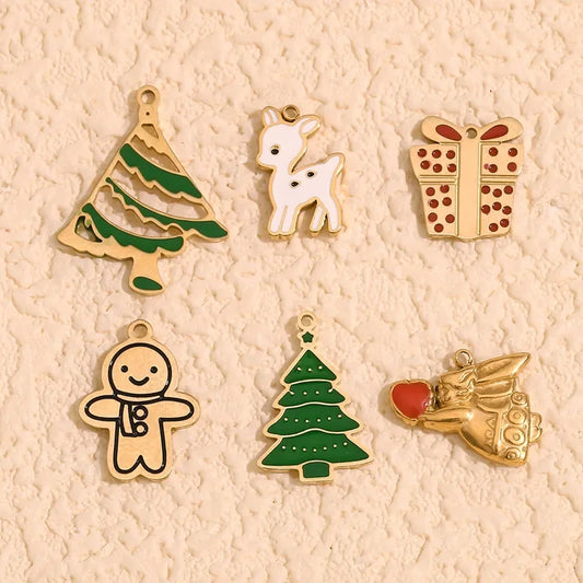 1 Piece 11.4*15.7mm 12*16.4mm 8.8*13.8mm 304 Stainless Steel 14K Gold Plated Christmas Tree Snowman Deer Pendant Jewelry Accessories