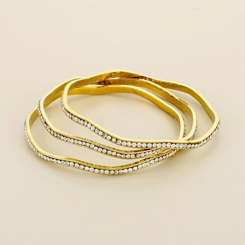 Bridal Minimalist Geometric 304 Stainless Steel 18K Gold Plated Zircon Bangle In Bulk