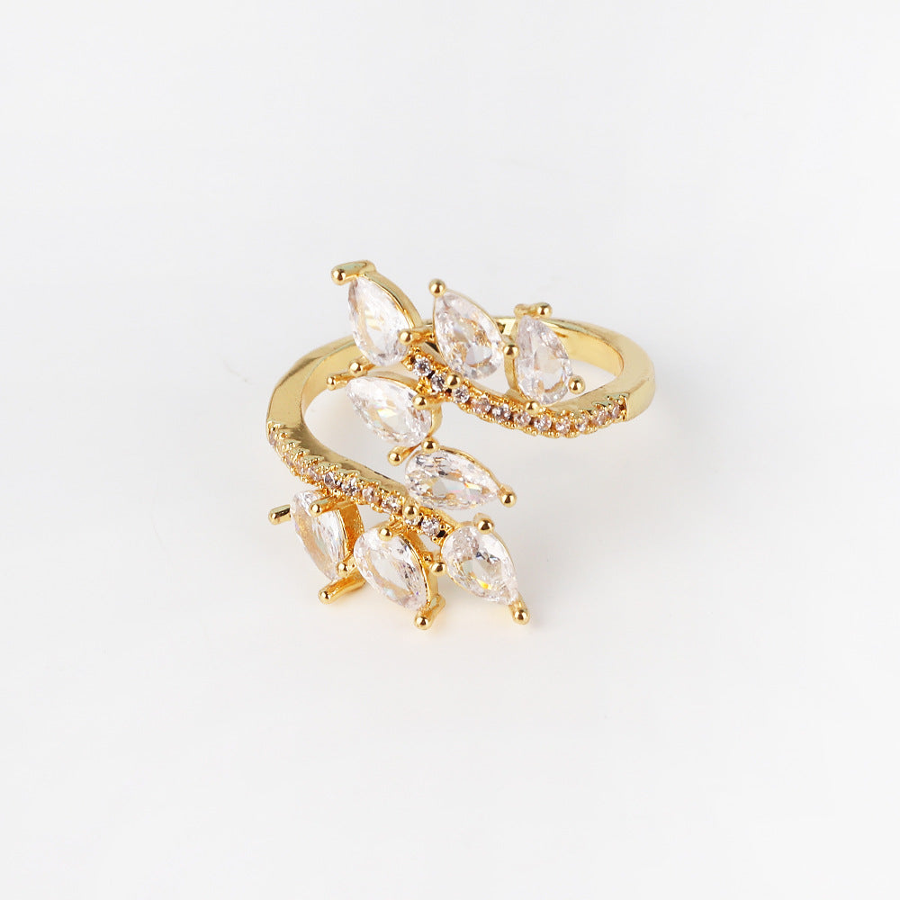 Moderate Luxury Women Fan-Shape Square Heart Circle Gold Plated Copper Rings