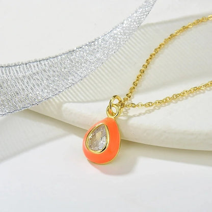 Copper Enamel Inlay Water Droplets Zircon Pendant Necklace