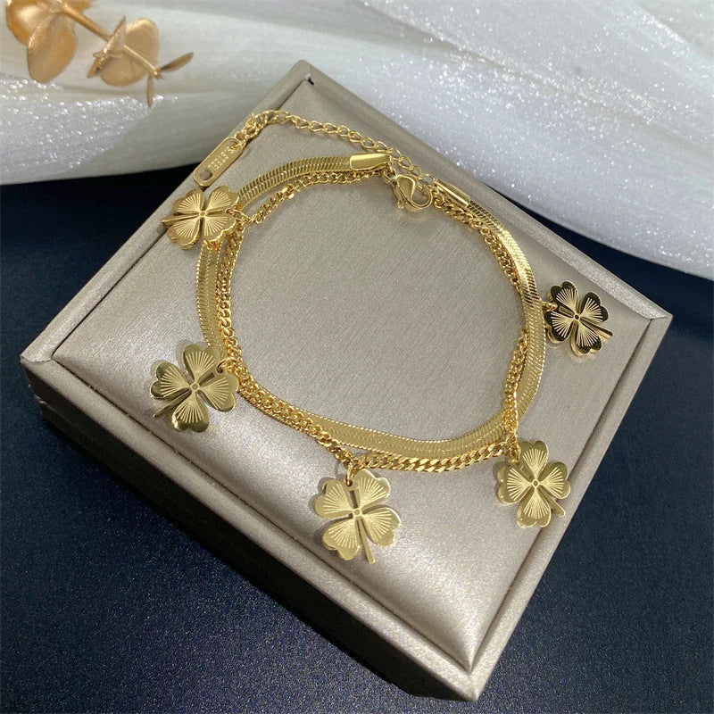 Women Letter Text Number Titanium Steel 18K Gold Plated Bracelets