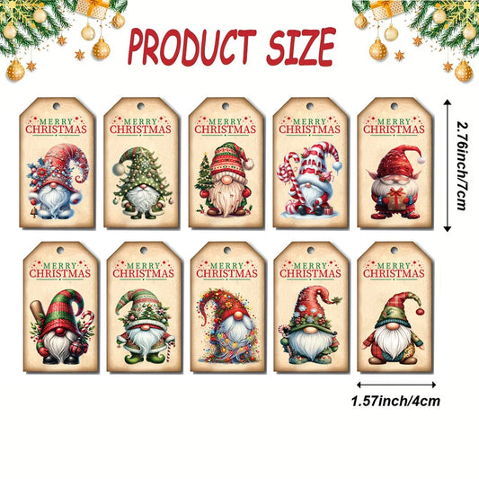 50 Paper Christmas Gnome Gift Tags - Festive Tree Design Suitable For Holiday Gifts And Decorations
