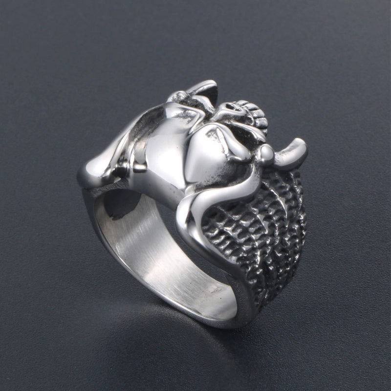 Retro Funny Punk Skull 304 Stainless Steel Polishing Halloween Men's Rings