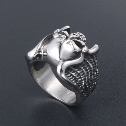 Retro Funny Punk Skull 304 Stainless Steel Polishing Halloween Men's Rings